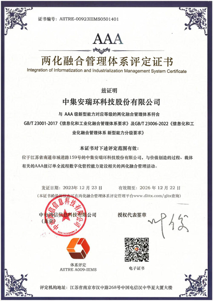 【南通发布】最高认证等级！williamhill中国官方网站获两化融合管理体系AAA级评定